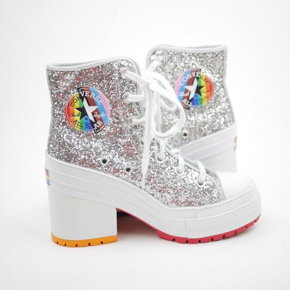 Converse All Star Women's 6 Silver Glitter Hi Top Sneakers Platform Shoes PRIDE - Picture 8 of 14